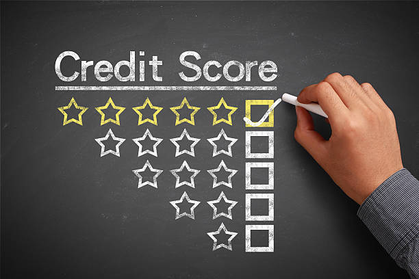 Hand with chalk is drawing Credit score concept on the chalkboard.